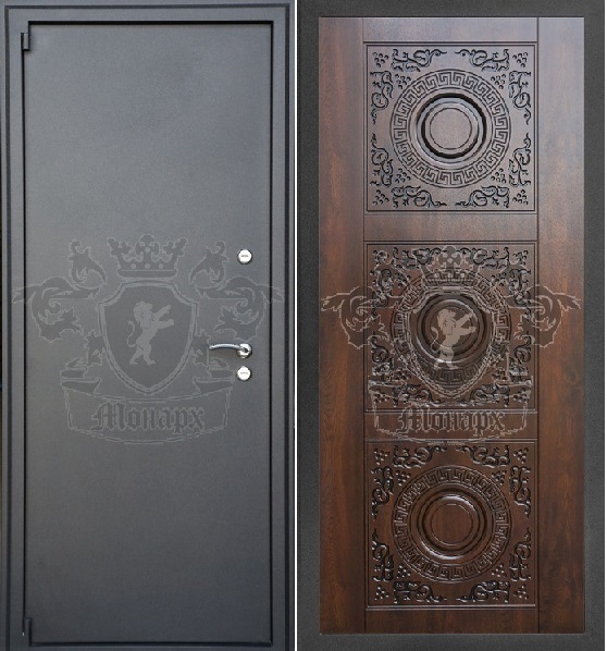 Входная стальная  Дверь, Монарх 5 Круг, черный бархат/темный , терморазрыв.