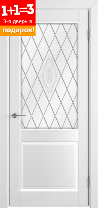 Дверь Румакс Ника-2 ДО, стекло сатинат бронза гравировка, цвет белый матовый, остекленная.
